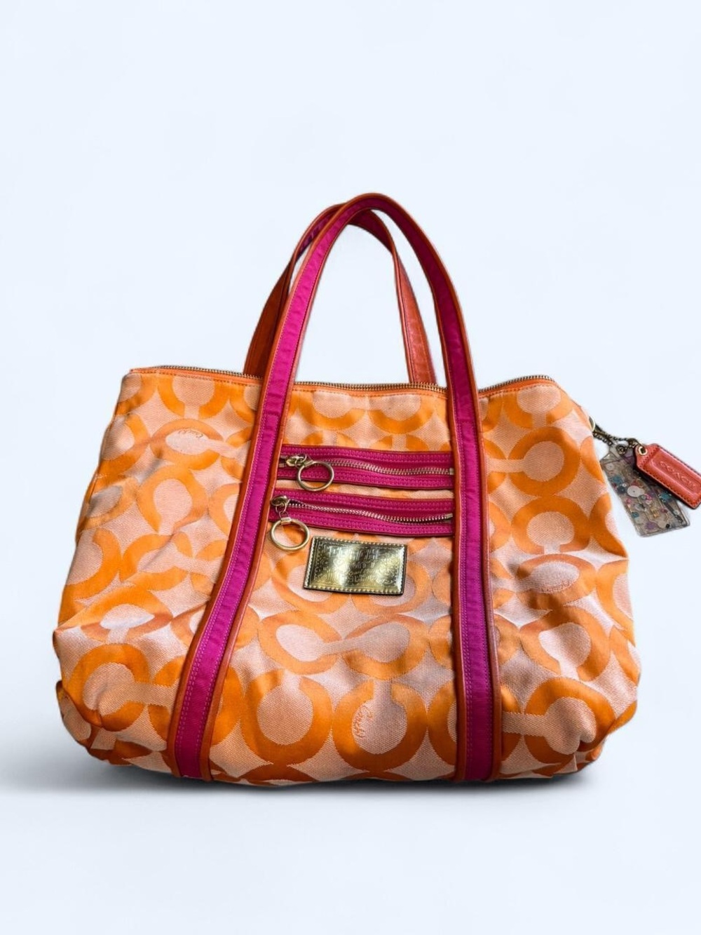 Coach Poppy Orange & Pink Signature Pattern Tote